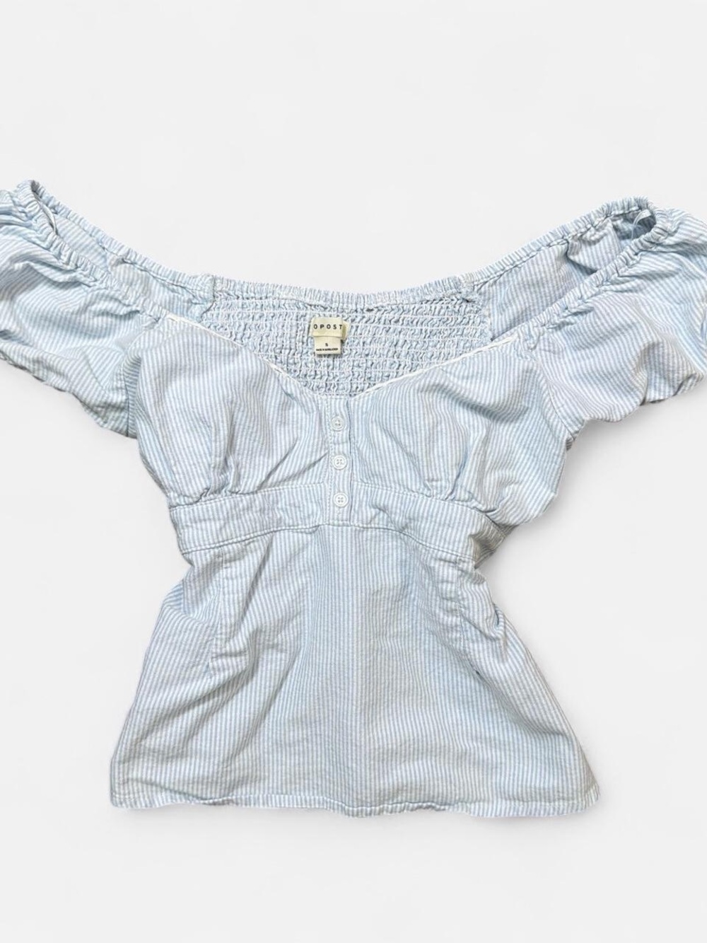 Aeropostale Light Blue & White Striped Off-the-Shoulder Blouse